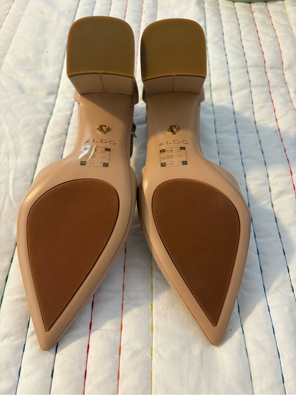 ALDO Beige Pointed Toe Ankle Strap Heels - Picture 3 of 5